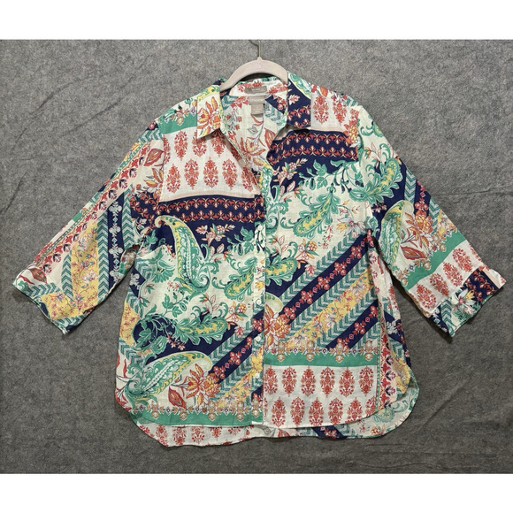 Chico's Tops - Chicos No‎ Iron Linen Blouse Womens Sz 3 US 16 / 18 Paisley Button Up